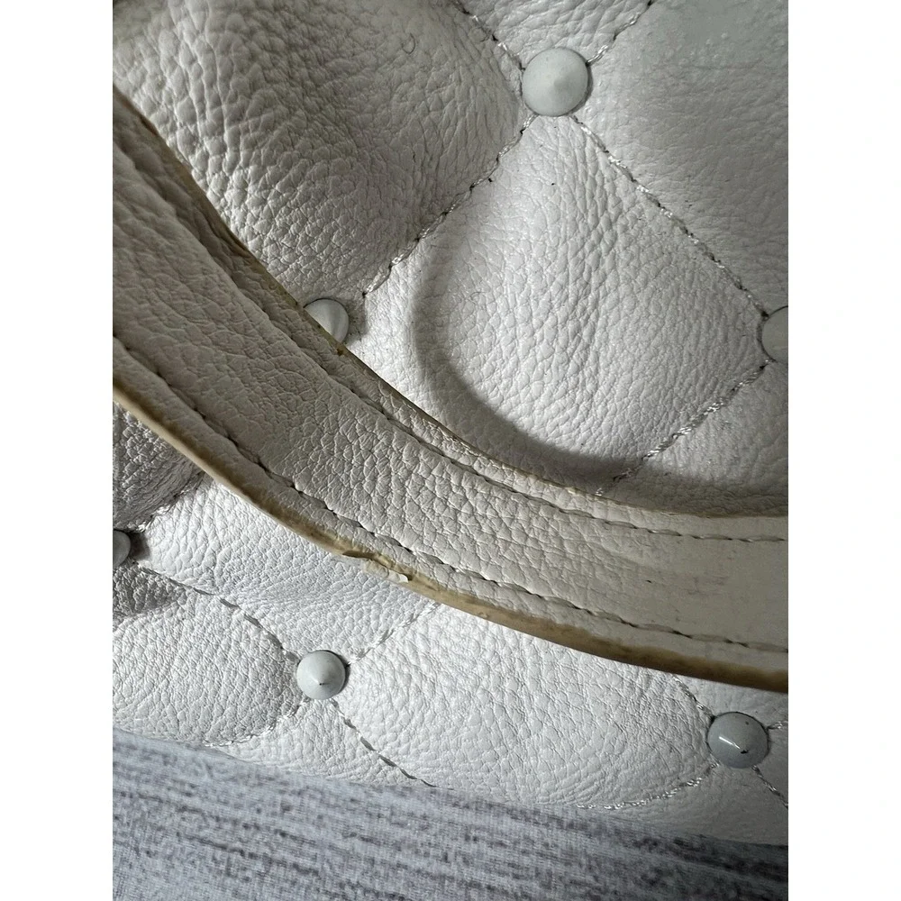 Big Buddha Quilted Studded Hobo Shoulder‎ Bag White With Gold Tone Chain Links